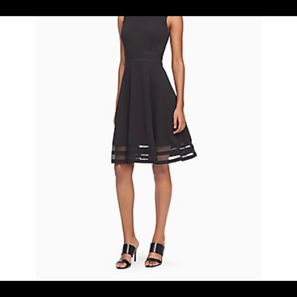 Illusion stripe sleeveless fit and flare dress